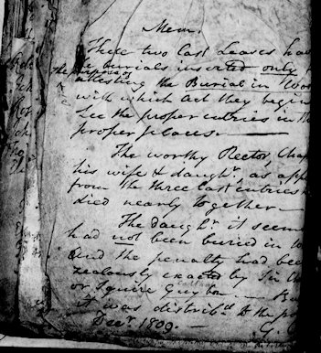 parish register note about Chapman